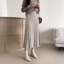 韓國厚實感高腰顯瘦中長款A字型針織百褶裙