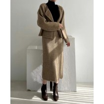 韓國高冷風軟糯外套+高腰包臀裙套裝