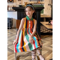 韓版彩虹條紋棉布洋裝